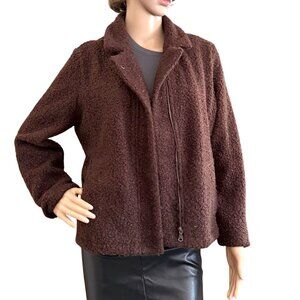 Banana Republic Womens Boucle Sherpa Jacket Brown Size Medium Zipper Closure